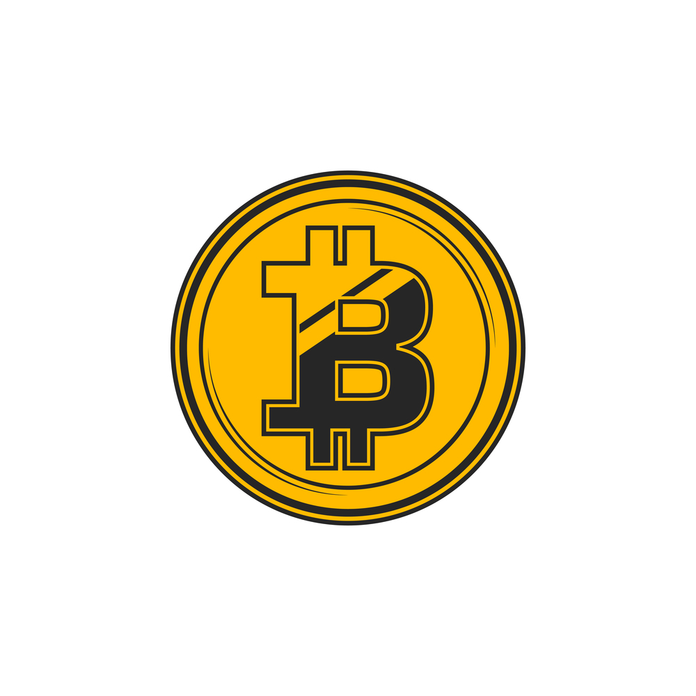 Bitcoin coin symbol isolated digital cryptocurrency. Vector B letter sign on golden money. Coin digital money symbol, bitcoin cryptoccurency