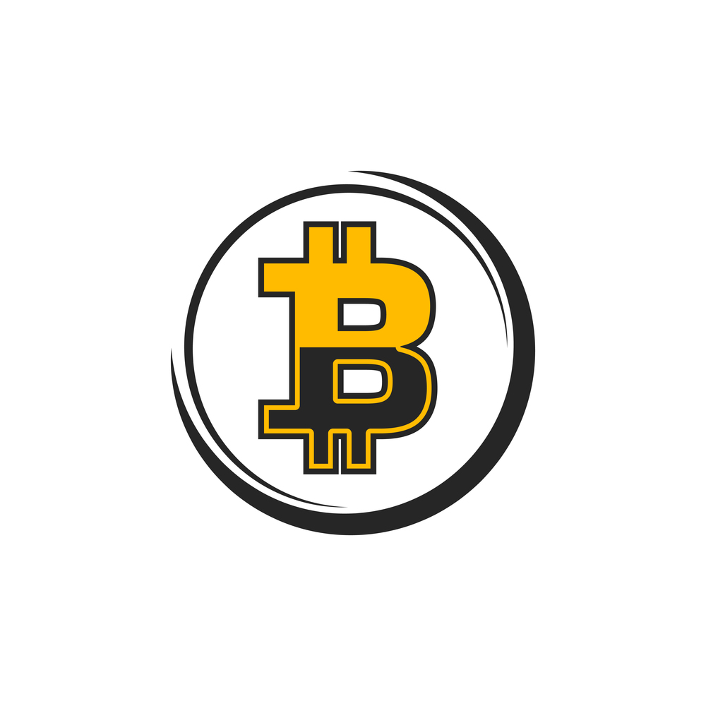 Bitcoin symbol isolated logo design. Vector digital cryptocurrency, B letter symbol. Cryptocurrency logo, B letter bitcoin symbol