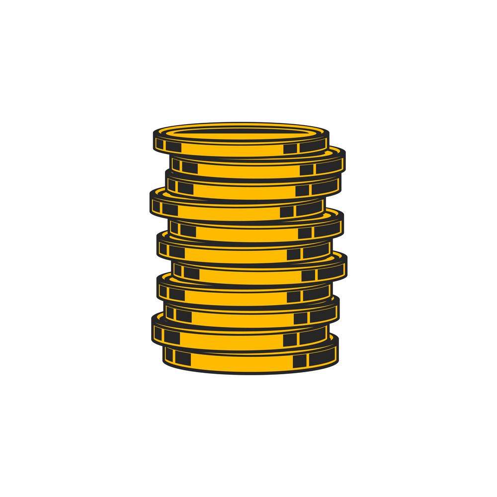 Stack of bitcoin coins isolated golden digital money. Vector heap of cryptocurrency coins. Cryptocurrency money stack isolated bitcoin coins