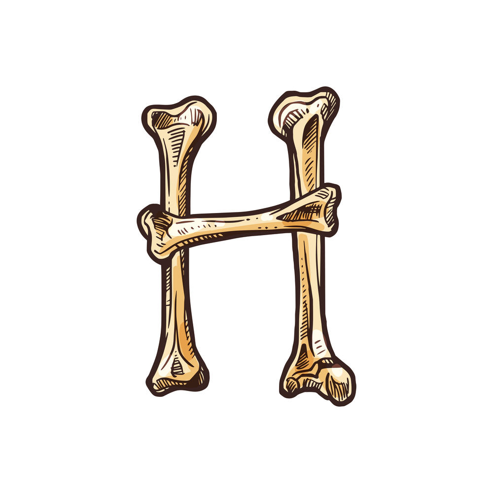 H letter, element of Dia de los muertos alphabet. Vector h sign, ABC part. Letter H sign, vector Dia de los muertos alphabet