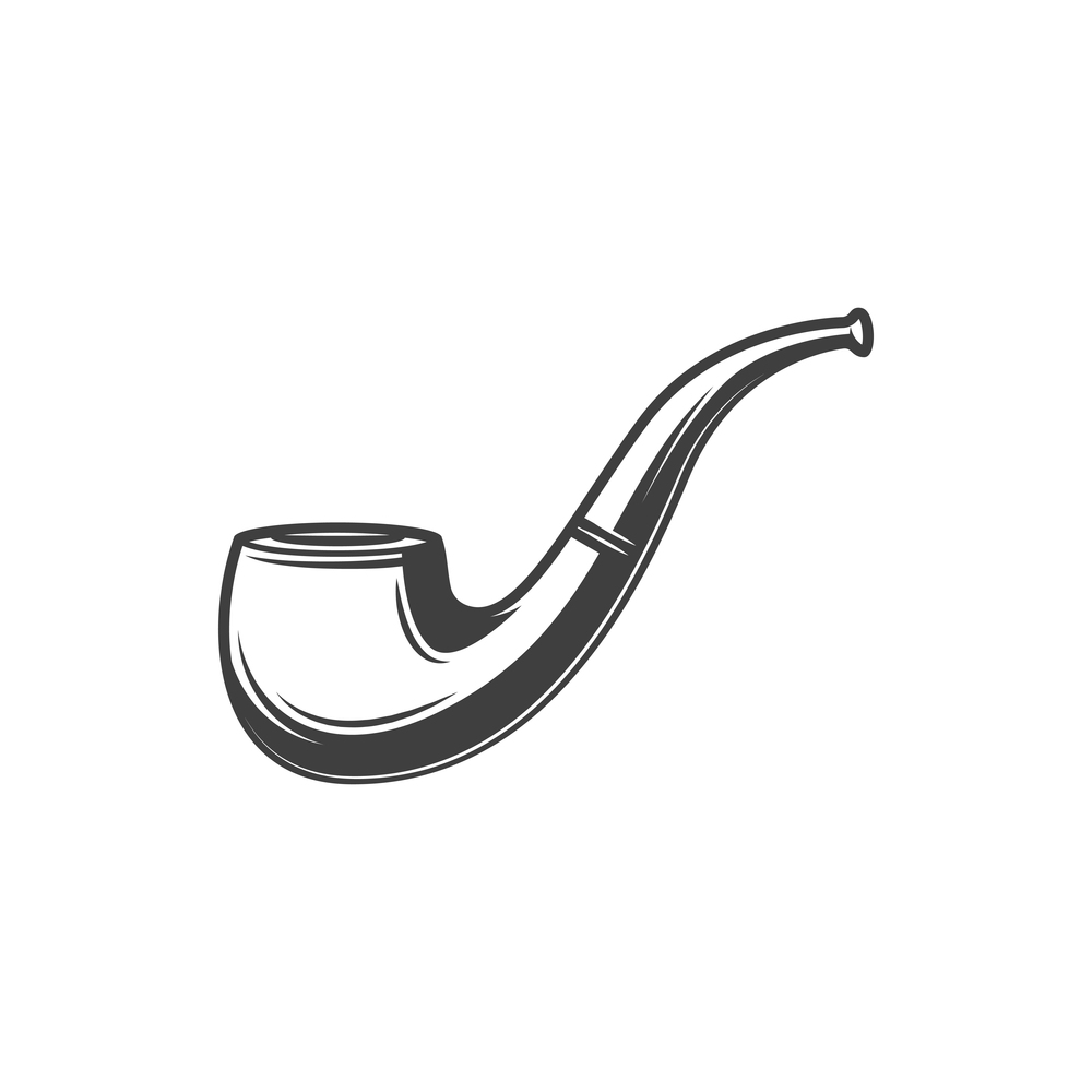 Tobacco-pipe with powder and long handle isolated monochrome retro pipe. Vector detective smoking accessory. Retro smoking tobacco pipe isolated vector icon