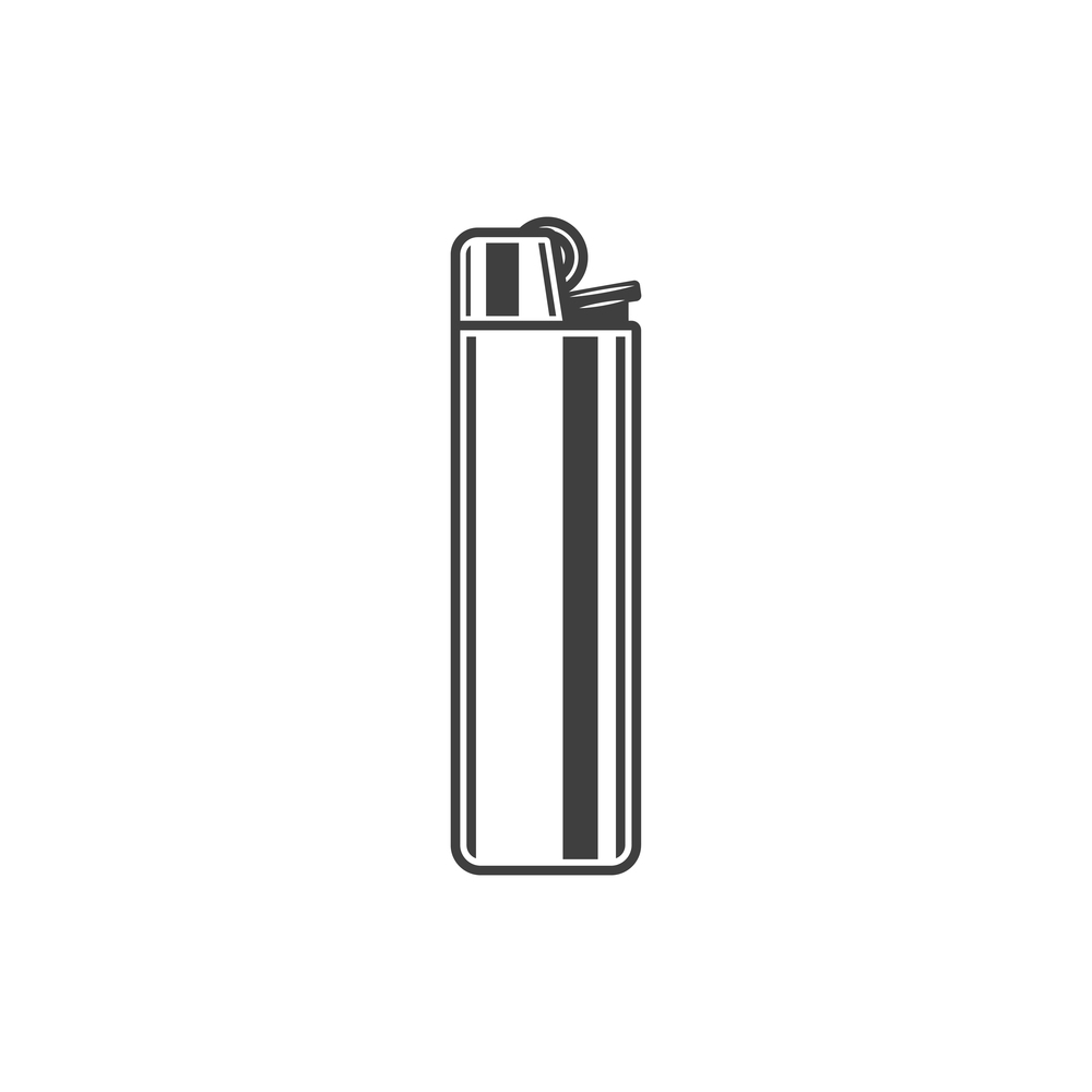 Plastic lighter isolated monochrome icon. Vector disposable cigarette lighter symbol, smoking accessory. Disposable plastic lighter isolated vector icon
