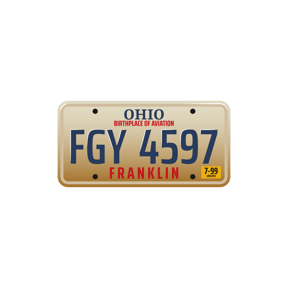 Ohio USA state isolated car number plate. Vector vehicle registration license, auto sign. Vehicle registration license Ohio state, car plate