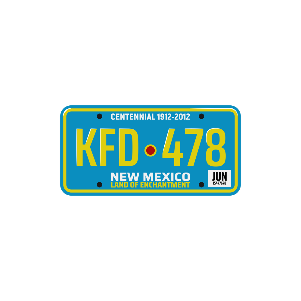 New Mexico car number plate isolated. Vector vehicle registration sign, automobile license. Vehicle number plate of New Mexico state isolated