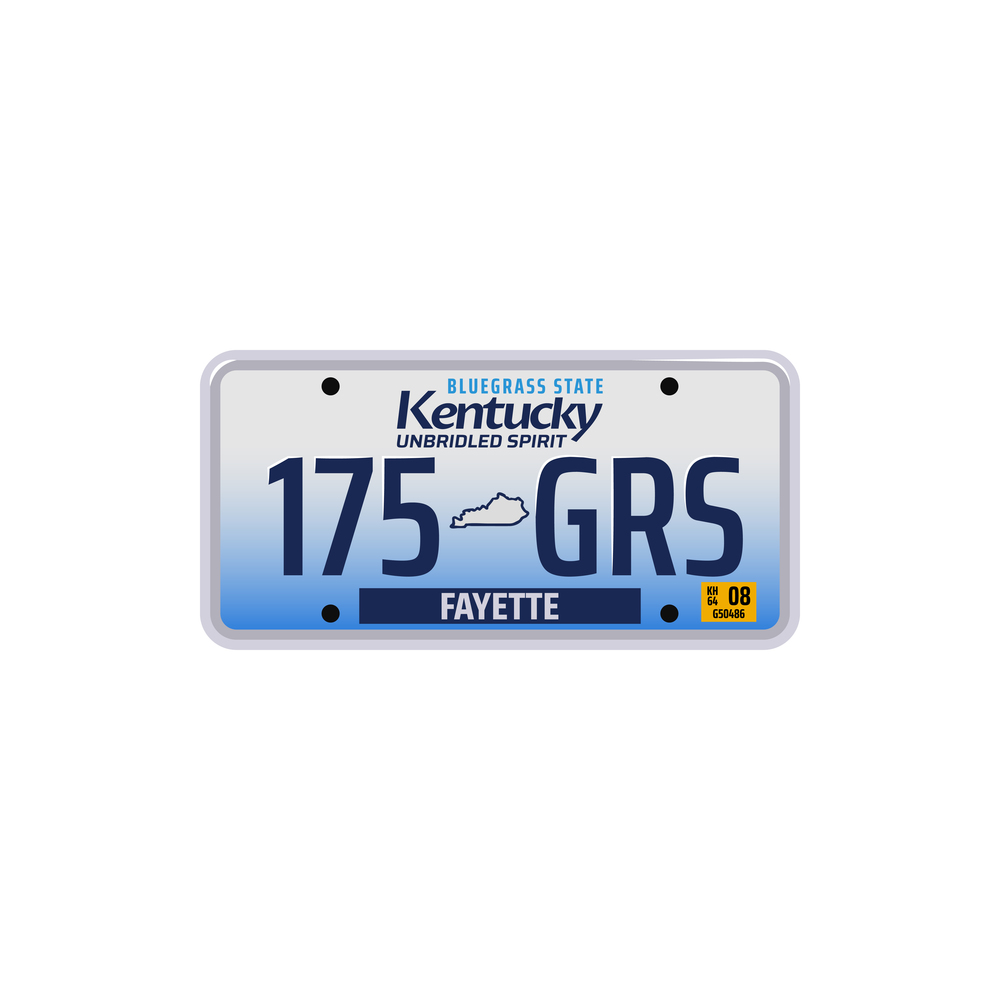 Kentucky numberplate isolated car registration sign. Vector vehicle number, Fayette of USA. Number plate of Kentucky state isolated car number