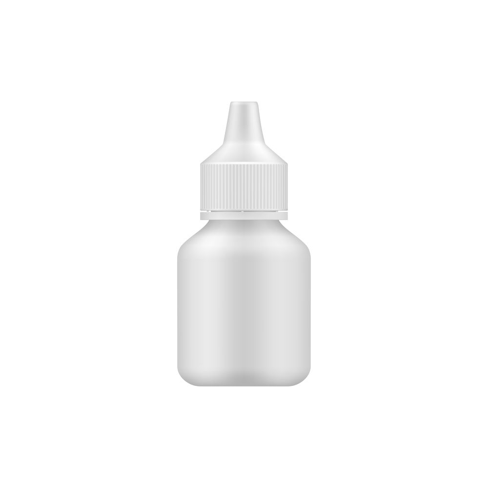Nasal, eye or ear drops isolated bottle. Vector container with fluids, medical spray. Bottle with ear, eye or nasal drops isolated