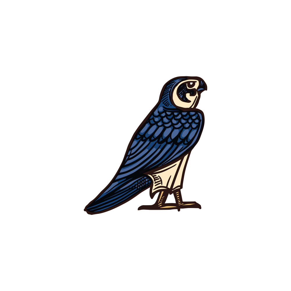 Egyptian falcon isolated Horus and Ra God symbol. Vector ancient Egypt deity sketch. Falcon bird isolated deity symbol of ancient Egypt