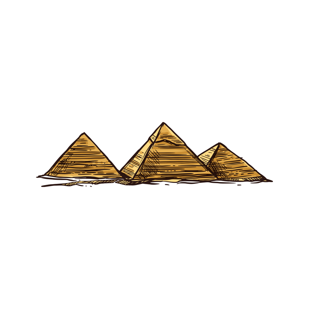 Ancient Egypt pyramids isolated sketch. Vector buildings of sand in desert, egyptian constructions. Pyramids of Egypt isolated egyptian constructions