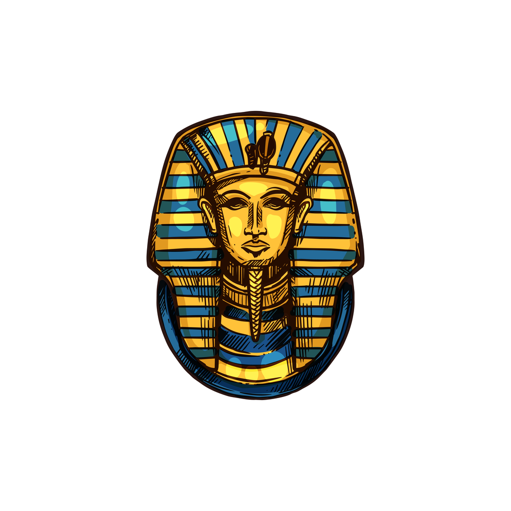 Tutankhamun isolated egyptian funeral mask of pharaoh. Vector burial mask of Egypt king. Ancient Egypt Tutankhamun burial funeral mask