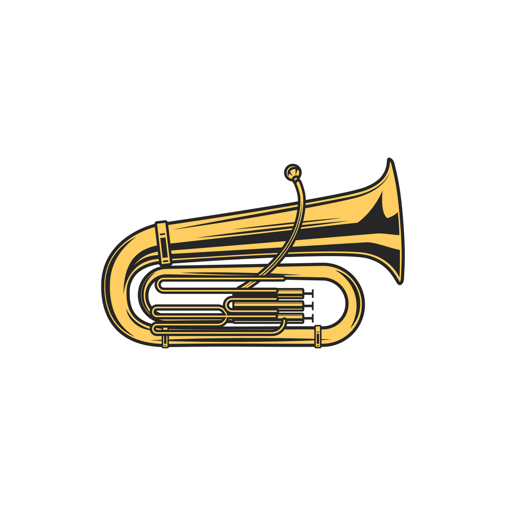 Cornet brass instrument similar to trumpet. Vector isolated flugelhorn, orchestra pipe or horn. Brass instrument cornet or horn musical trumpet