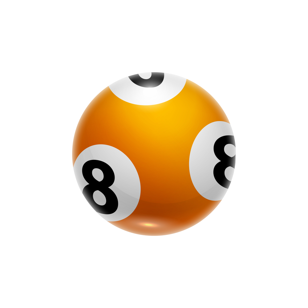 Eight number on ball isolated round sphere. Vector bingo keno billiard 8 ball. Keno or bingo lottery ball with number eight sign