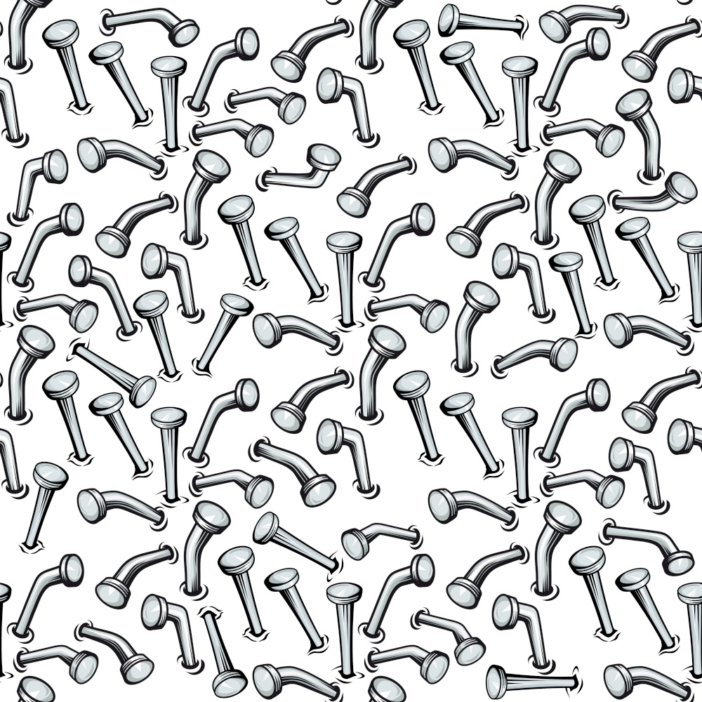 Seamless background pattern of bent nails penetrating a white substrate scattered randomly in a square format