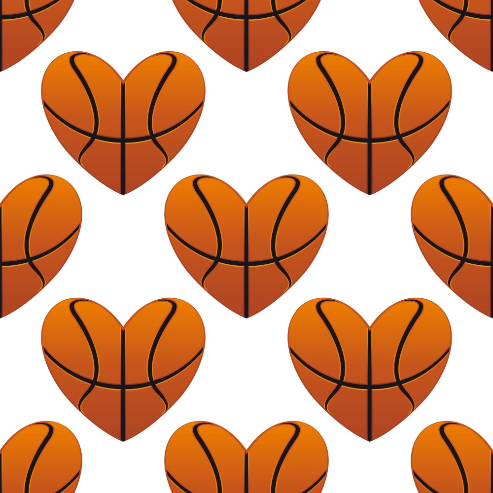 Basketball hearts in a seamless pattern in square format suitable for sports design