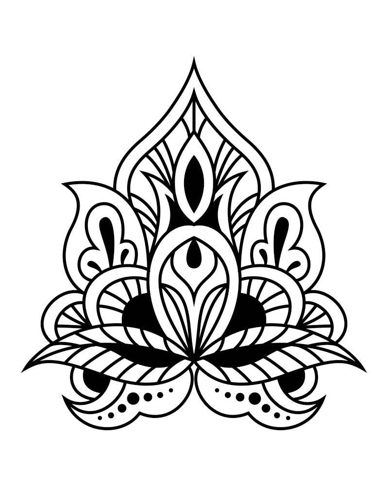 Bold black and white calligraphic floral design element in persian or indian style