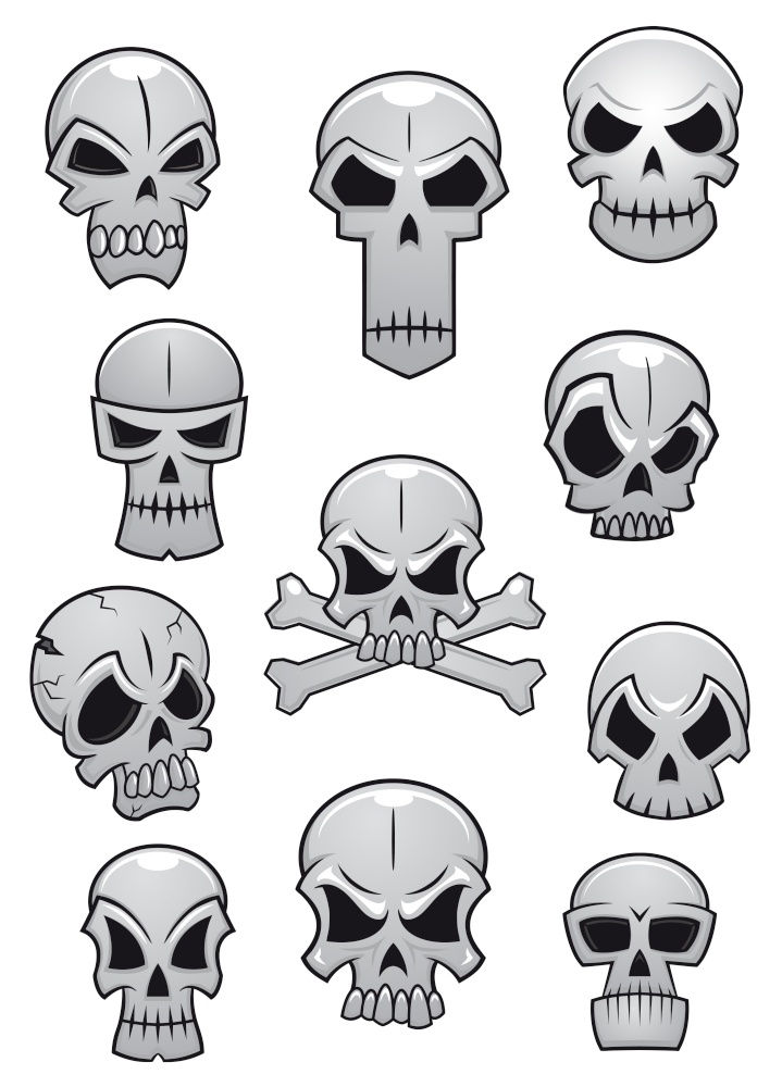 Human skulls set for Halloween holiday design isolated on white background