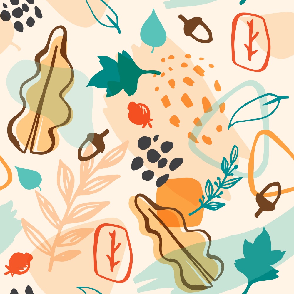 Abstract autumn seamless pattern with leaves. Decorative vector background