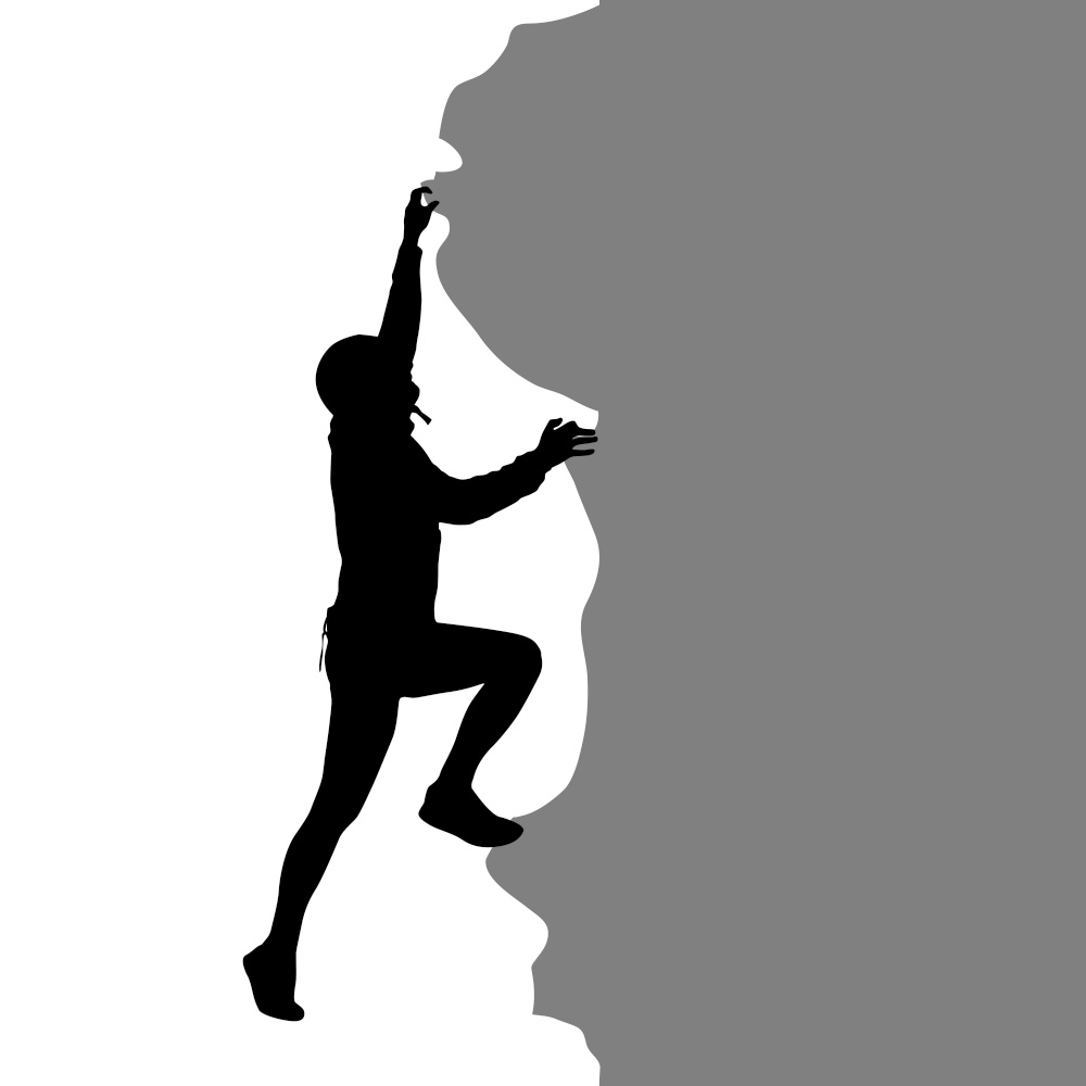 Black silhouette rock climber on white background.. Black silhouette rock climber on white background