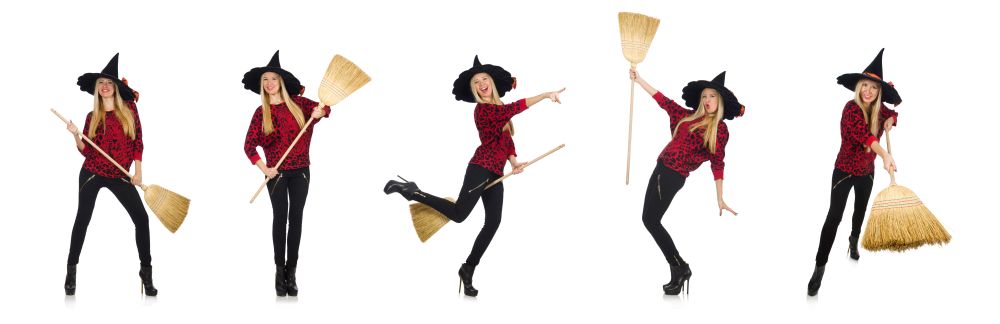The funny witch with broom isolated on white. Funny witch with broom isolated on white