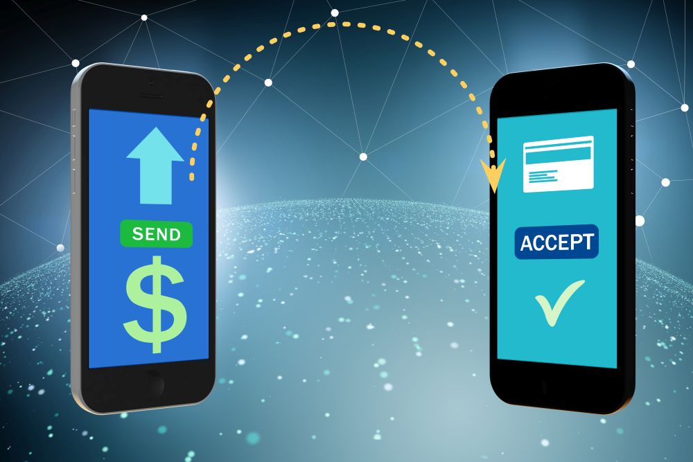 The concept of mobile wallet transfers - 3d rendering. Concept of mobile wallet transfers - 3d rendering