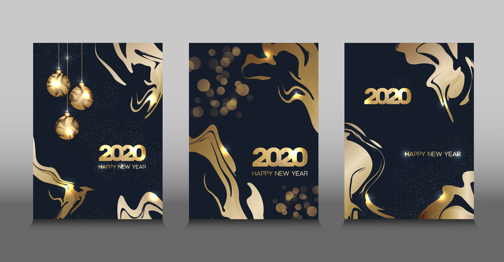 Design of golden New year 2020 banners. For design presentations, print, flyer, business cards, invitations, calendars, sites, packaging and covers