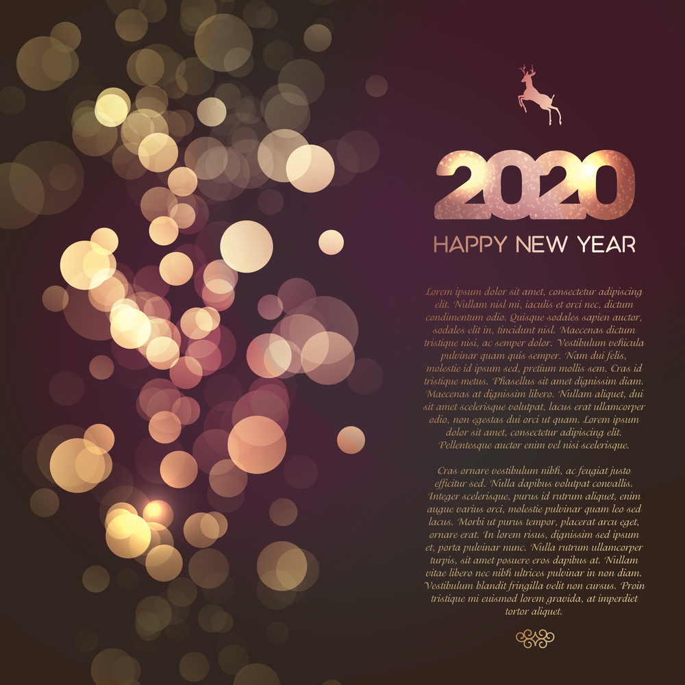 Happy New Year 2020 shining template background with gold numbers and glitter.