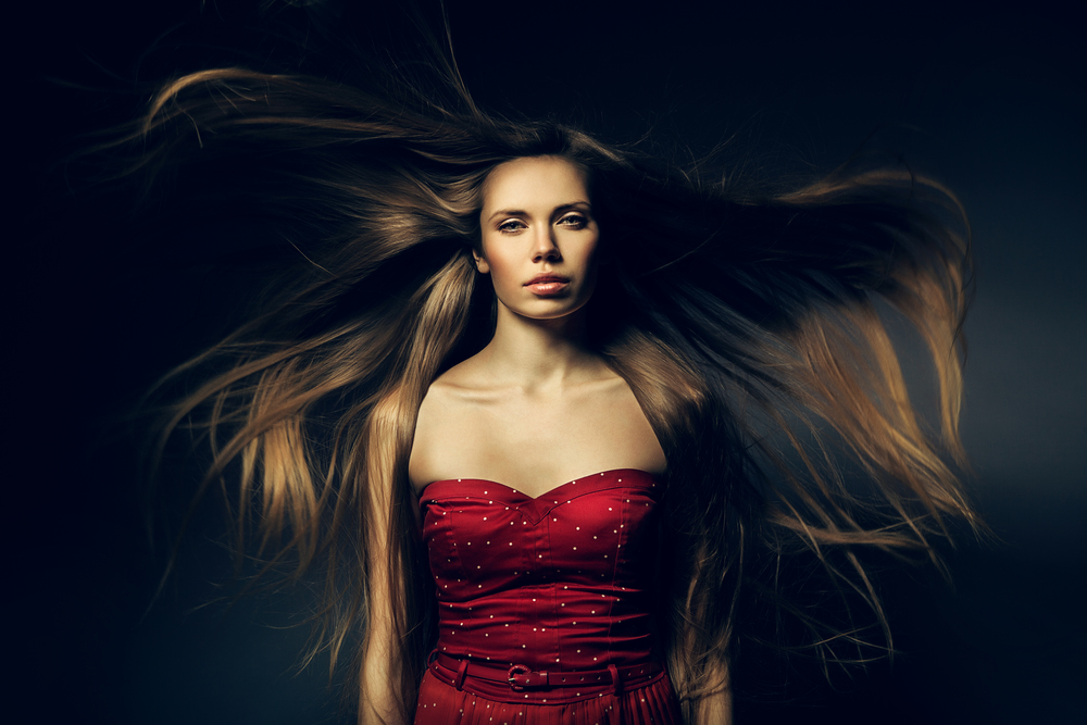 beautiful woman and long windy hair