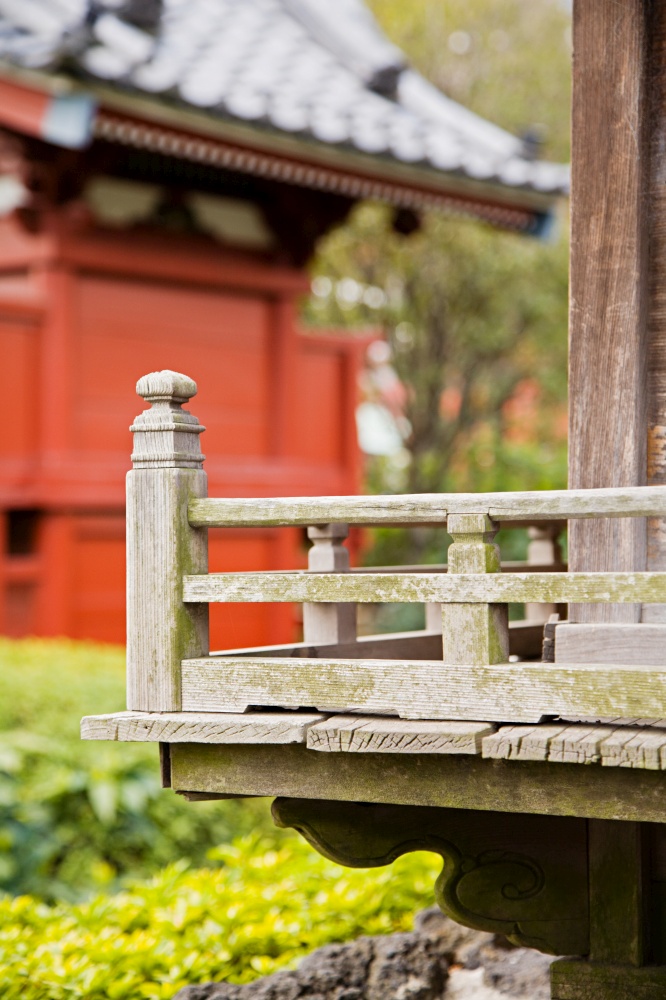 Wood Railing at Senso-ji Temple. Japanese Diary