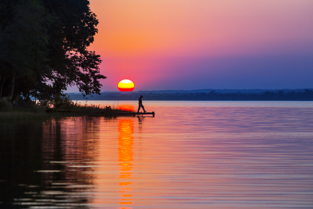 Sunset scene on the lake at sunset