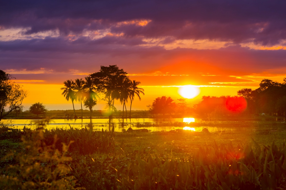 Fantastic tropical sunset in a rural landscapes, Mexico