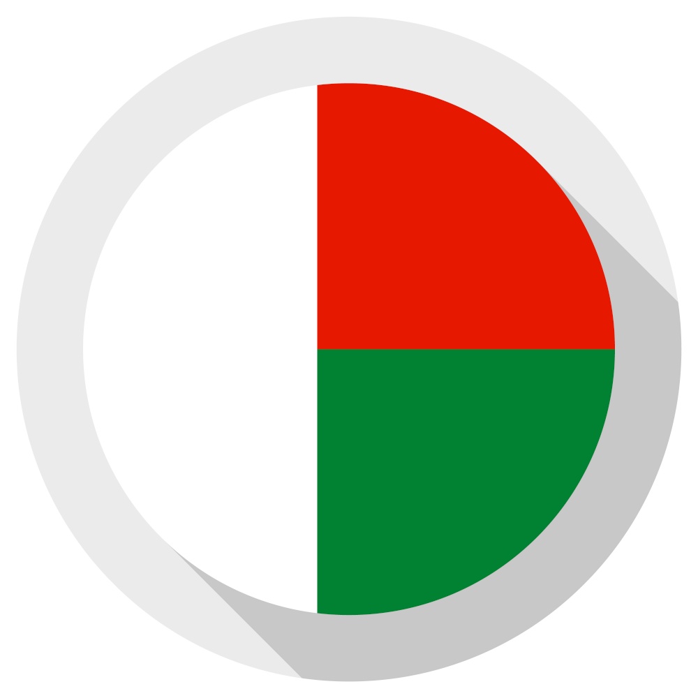 Flag of Madagascar, Round shape icon on white background, vector illustration