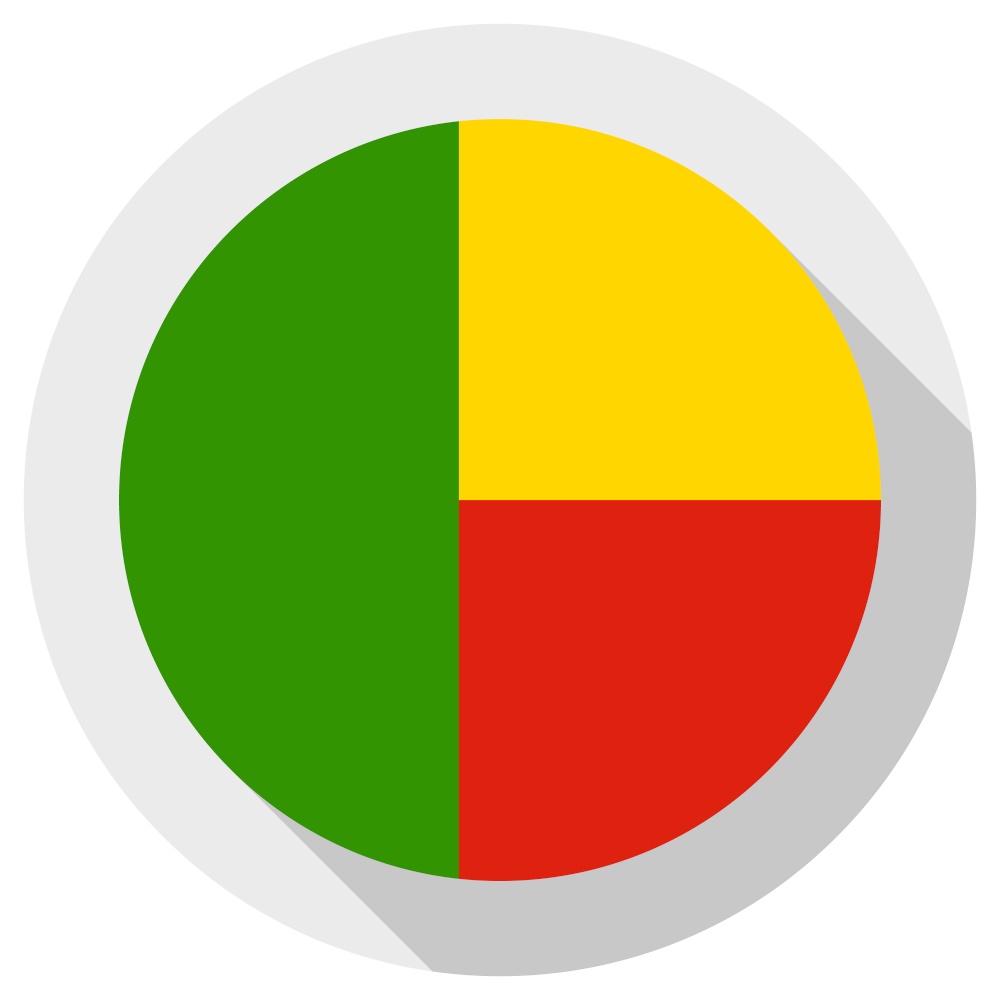 Flag of benin, Round shape icon on white background, vector illustration