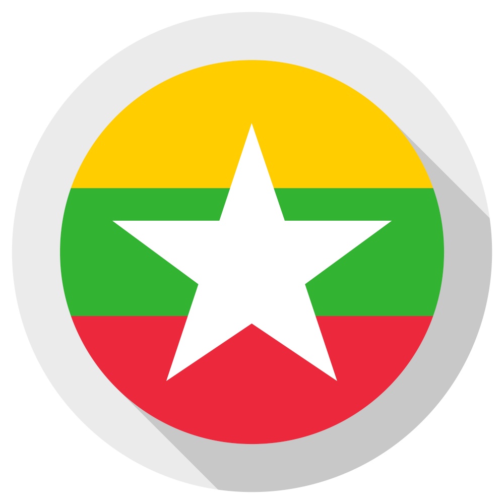 Flag of Republic of the Union of Myanmar, Round shape icon on white background, vector illustration