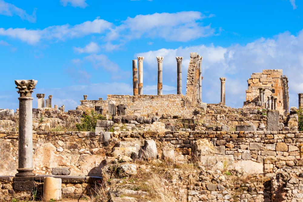 Volubilis near Meknes in Morocco. Volubilis is a partly excavated Amazigh, then Roman city in Morocco situated near Meknes, the ancient capital of the kingdom of Mauritania.