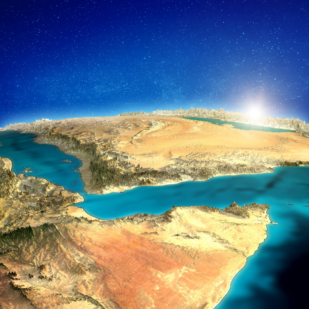 East Africa and Saudi Arabia background. Elements of this image furnished by NASA. 3d rendering. East Africa and Saudi Arabia background