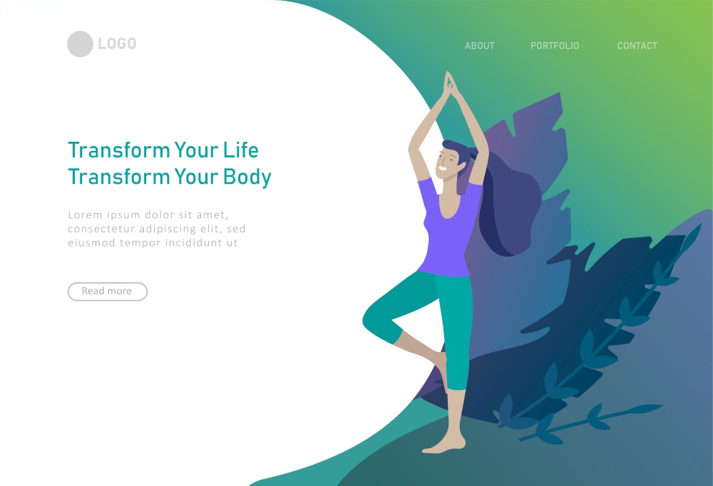 Web page design template with woman meditate, sitting in yoga posture at home and at outdoor. Practice yoga lesson on nature. Mental health concept. Vector illustration cartoon. Web page design template with Man and woman meditate, sitting in yoga posture at home and at outdoor. Practice yoga lesson on nature. Mental health concept. Vector
