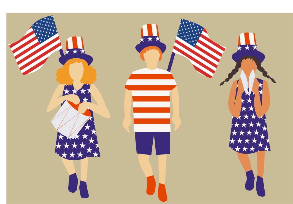 Illustration of a group of people celebrating 4th July Independence Day of United States of America