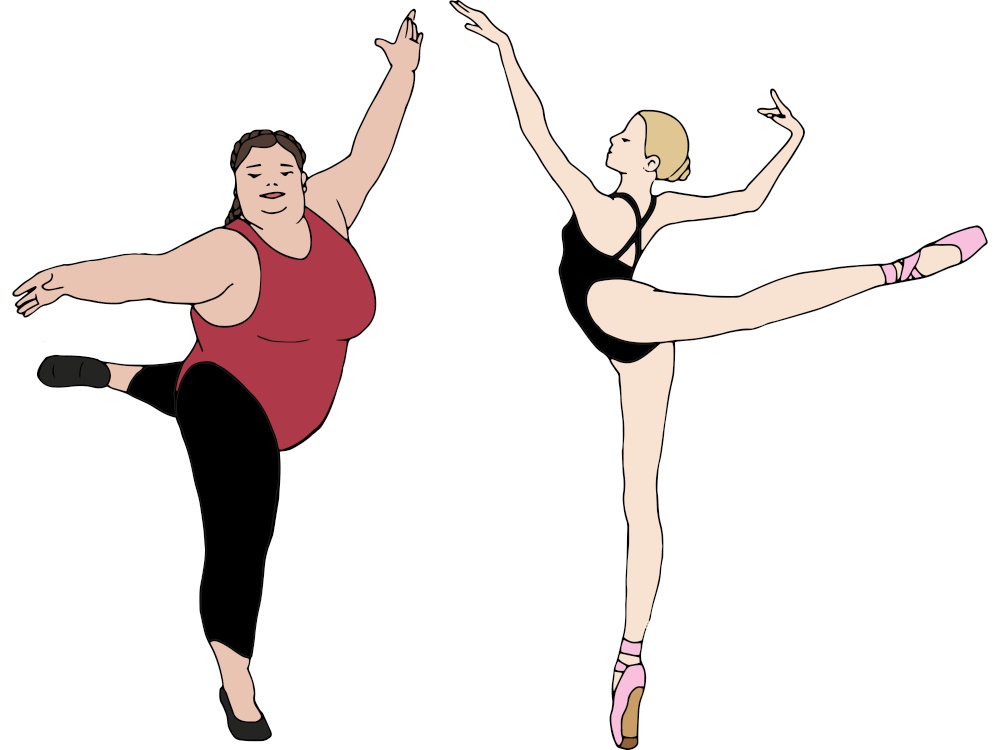 Illustration of a plus size woman dancing with an slim woman. Women Diversity