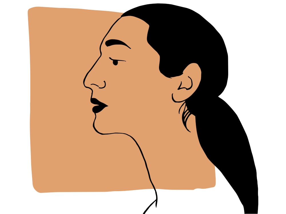 Hand draw outline portrait of latin hispanic woman with dark beige sample color. Abstract colletion of different people and skin tones. Diversity concept