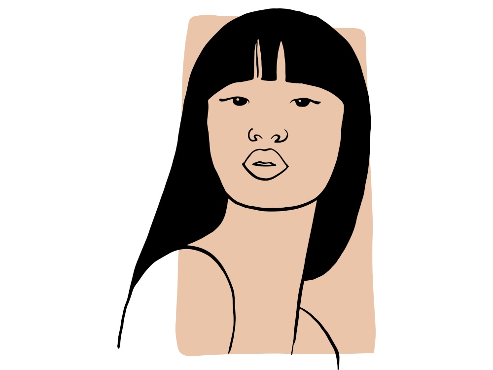 Hand draw outline portrait of asian woman with light beige sample color. Abstract colletion of different people and skin tones. Diversity concept