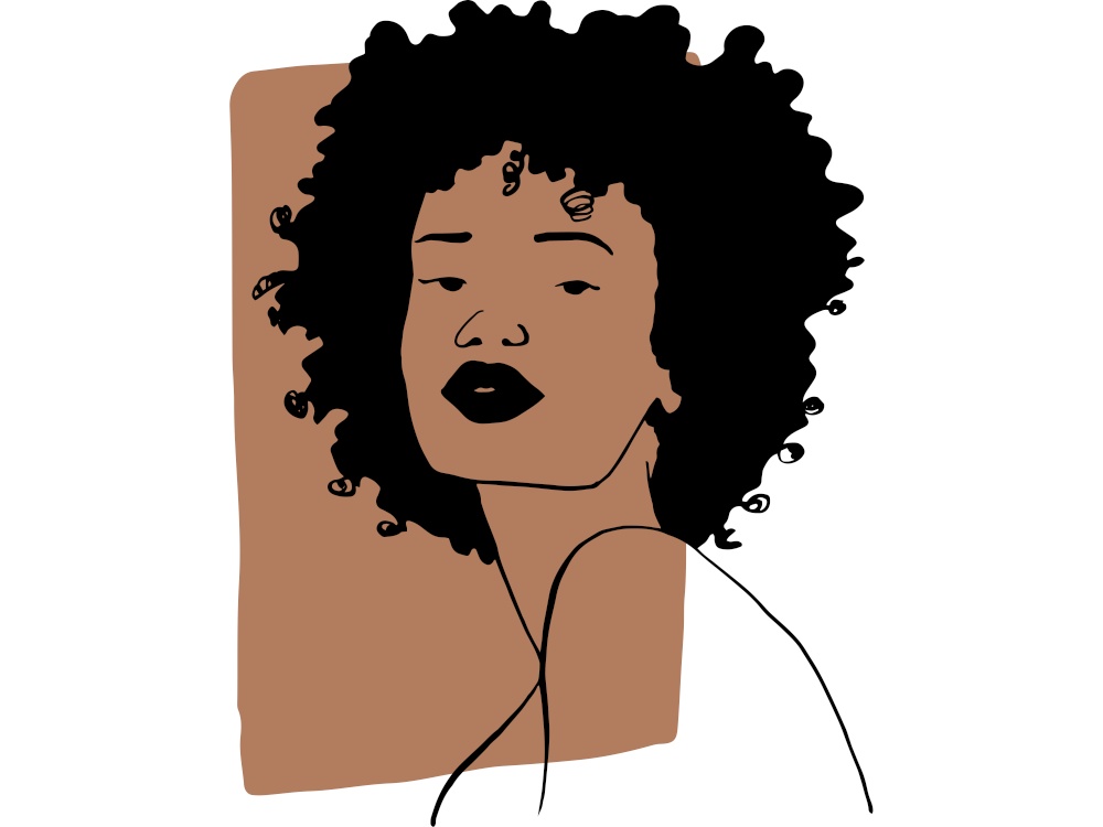 Hand draw outline portrait of african ebony woman with light bown sample color. Abstract colletion of different people and skin tones. Diversity concept