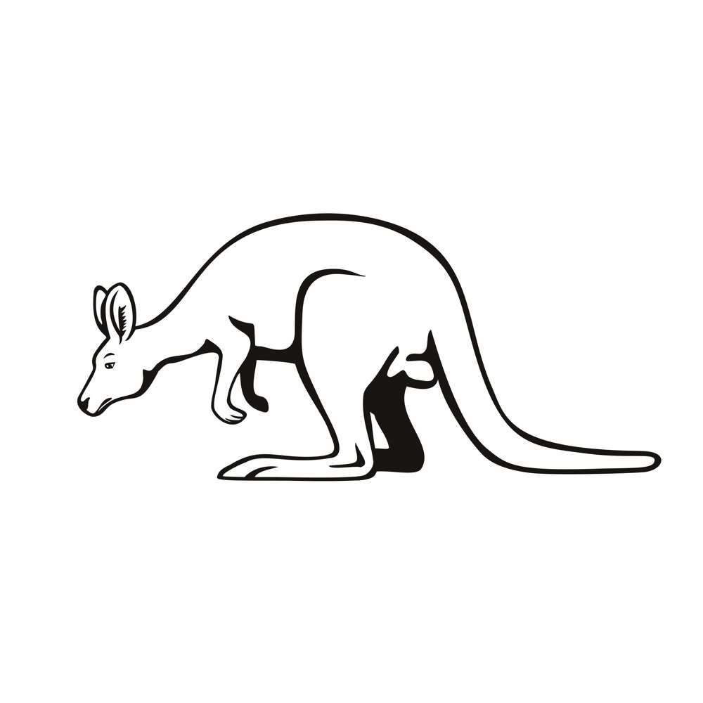 Retro woodcut style illustration of a kangaroo or wallaby, a large, small or middle-sized macropod native to Australia and New Guinea, viewed from side on isolated background done in black and white.. Wallaby or Kangaroo Side View Retro Black and White