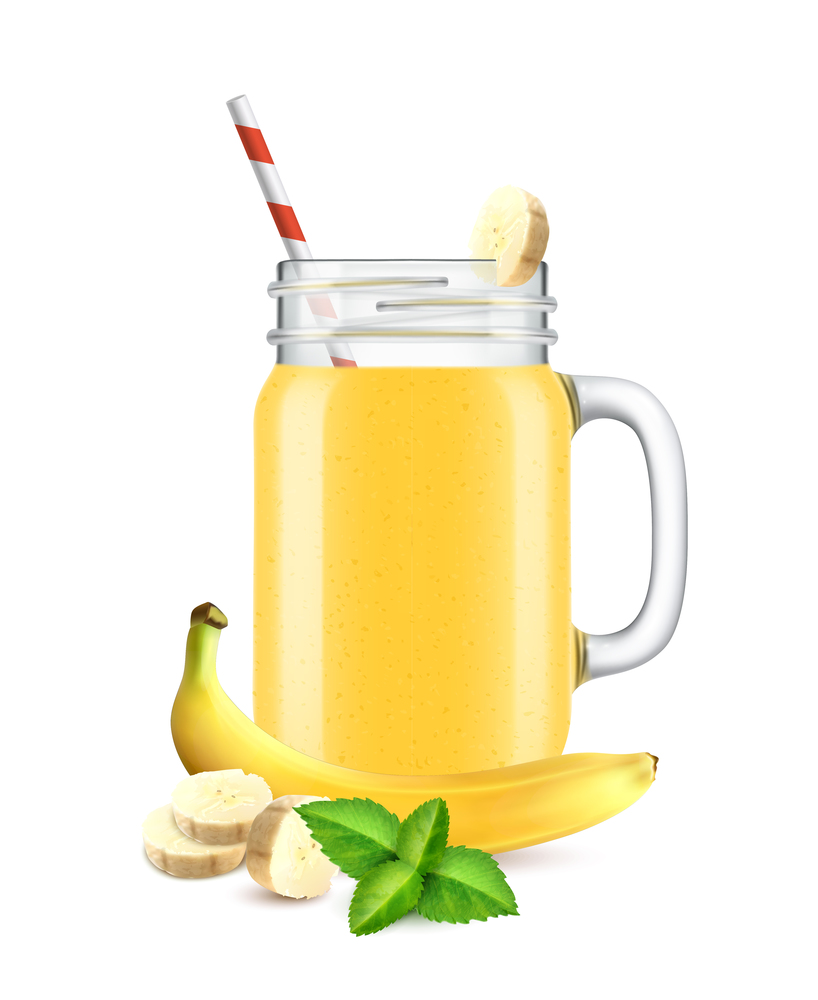 Realistic jar cocktail smoothie composition with isolated image of glass filled with fruit juice syrup mixture vector illustration