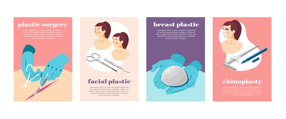 Plastic surgery process equipment and female face before and after operation isometric icons set isolated vector illustration