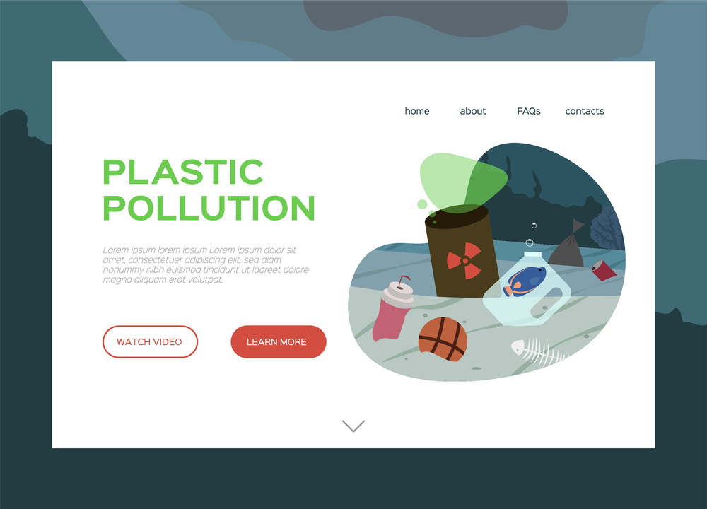 Flat design web page with plastic pollution of sea and ocean composition vector illustration