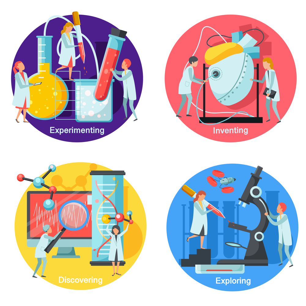 Future technology concept icons set with inventing and discovering symbols flat isolated vector illustration