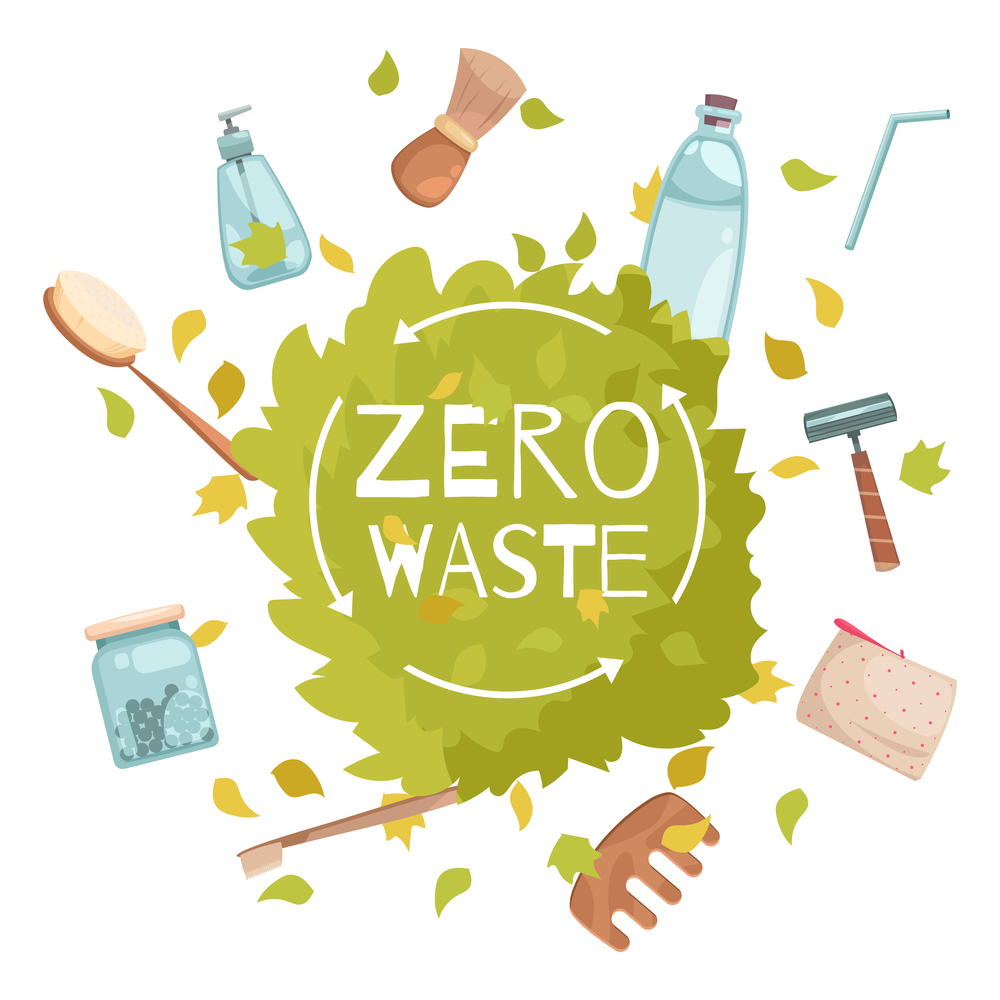 Zero waste concept with new technology symbols flat vector illustration