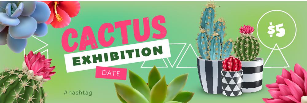 Cactus exhibition horizontal ads poster with date price and images of flowering plant varieties in pots vector illustration