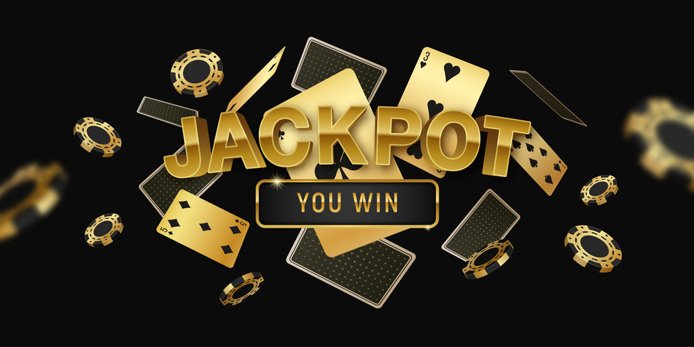 Poker jackpot online tournament  horizontal black golden invitation banner with realistic floating cards and chips vector illustration