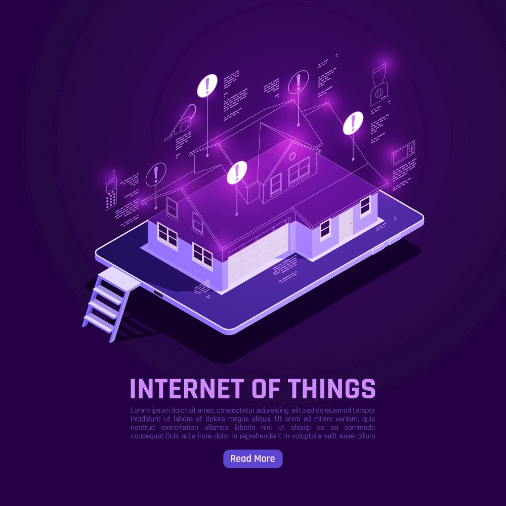 Internet of things isometric poster with smart house on screen of smartphone with full control household appliances function vector illustration