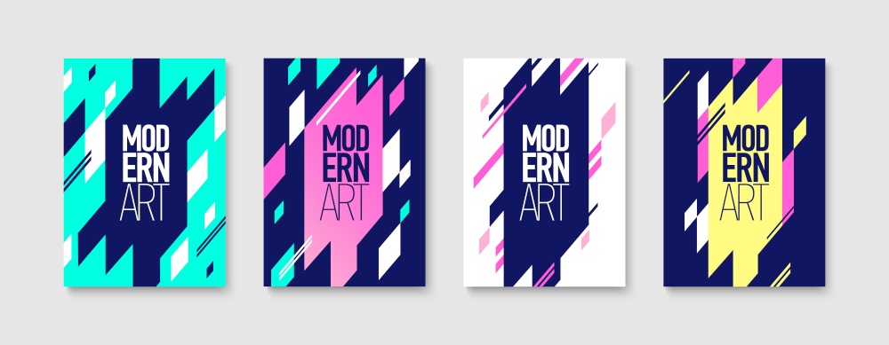 Modern art design covers colored set with original geometrical elements flat vector illustration